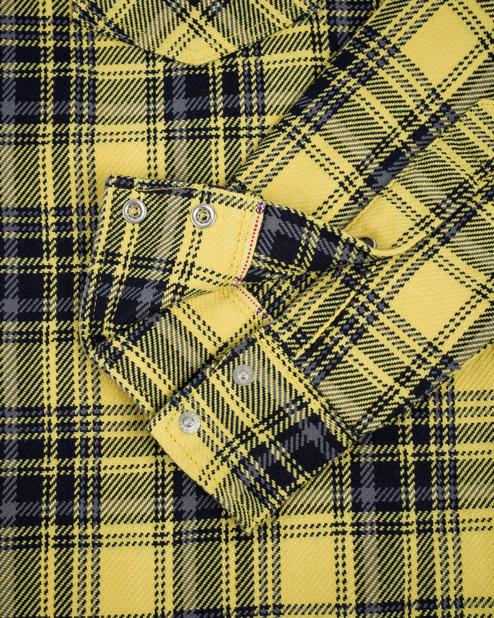 Iron Heart 9oz Selvedge Indigo Check Flannel Western Shirt - Yellow