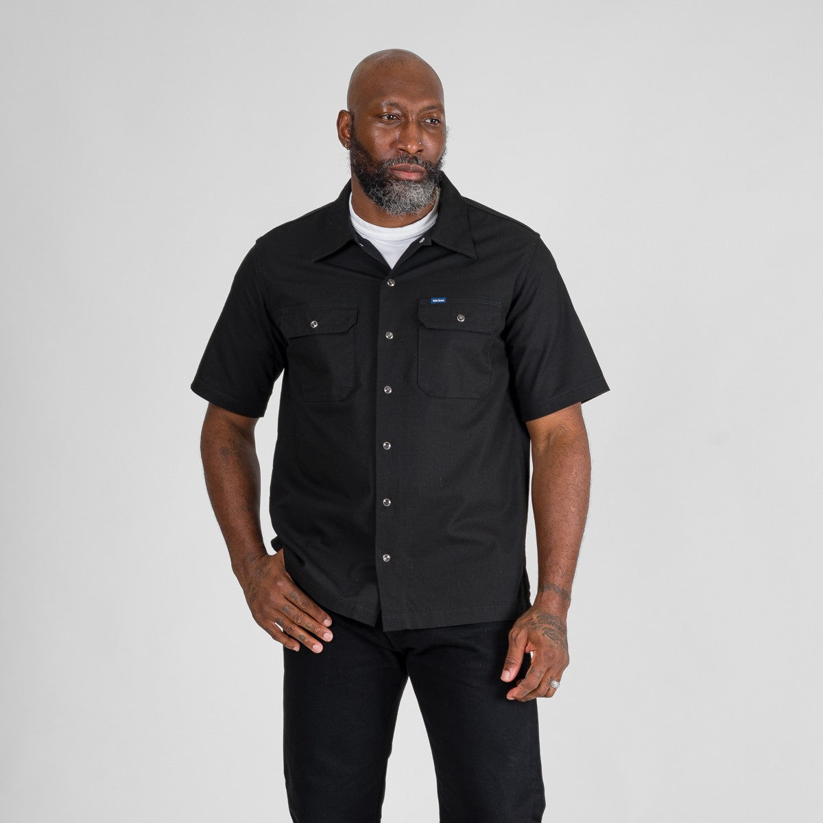 Iron Heart 8oz Ripstop Short Sleeved Mechanic Shirt - Black