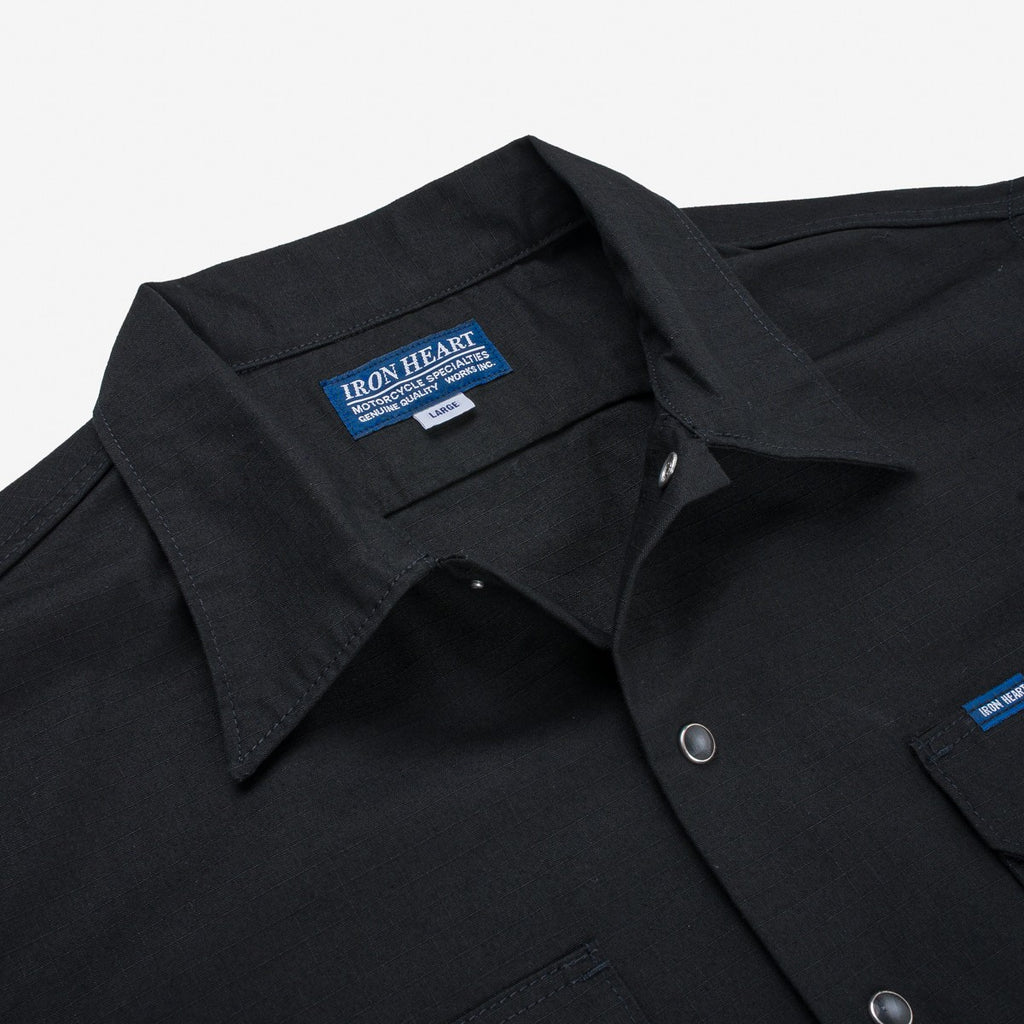 Iron Heart 8oz Ripstop Short Sleeved Mechanic Shirt - Black