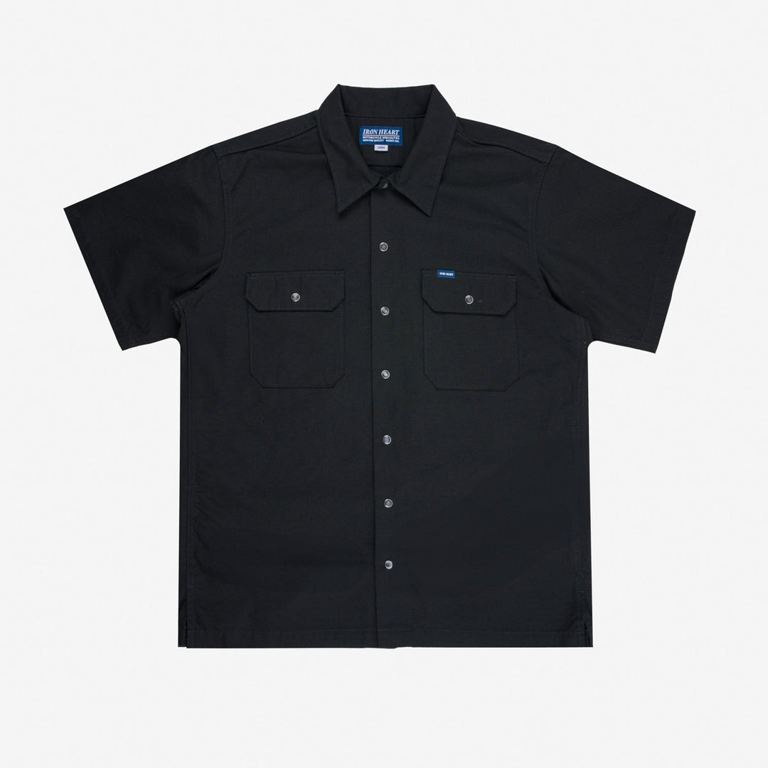 Iron Heart 8oz Ripstop Short Sleeved Mechanic Shirt - Black