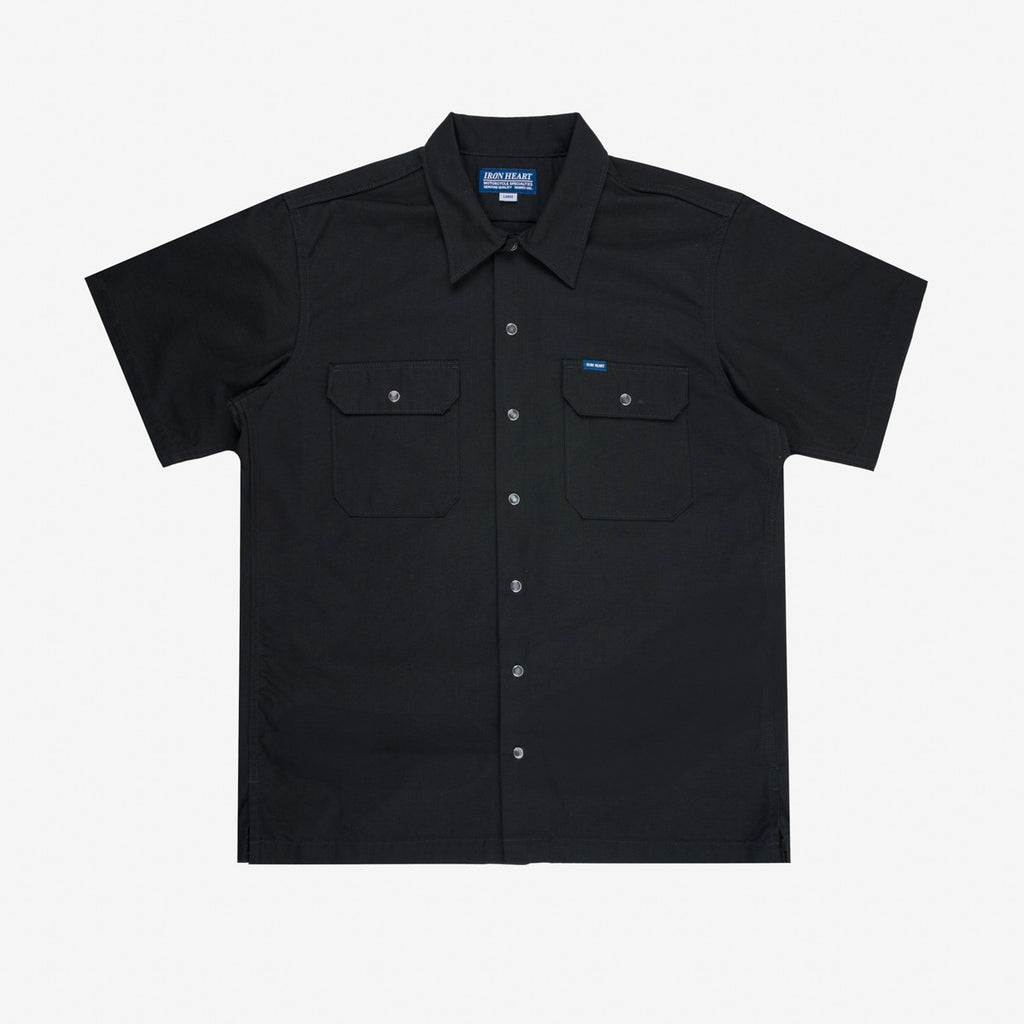 Iron Heart 8oz Ripstop Short Sleeved Mechanic Shirt - Black