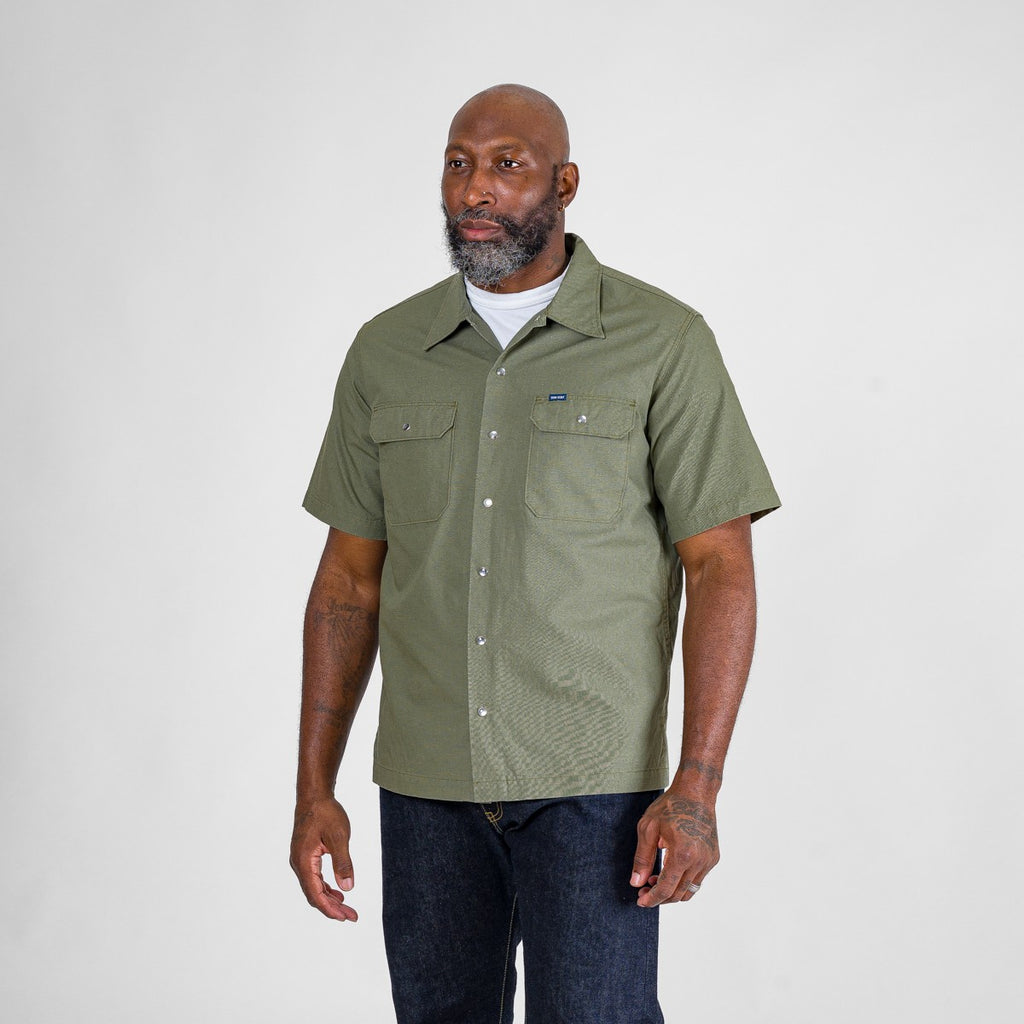 Iron Heart 8oz Ripstop Short Sleeved Mechanic Shirt - Military Green