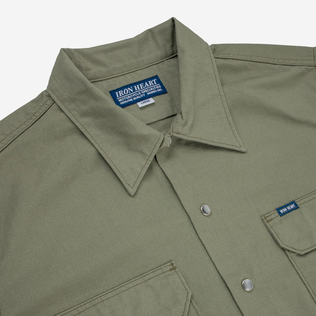 Iron Heart 8oz Ripstop Short Sleeved Mechanic Shirt - Military Green