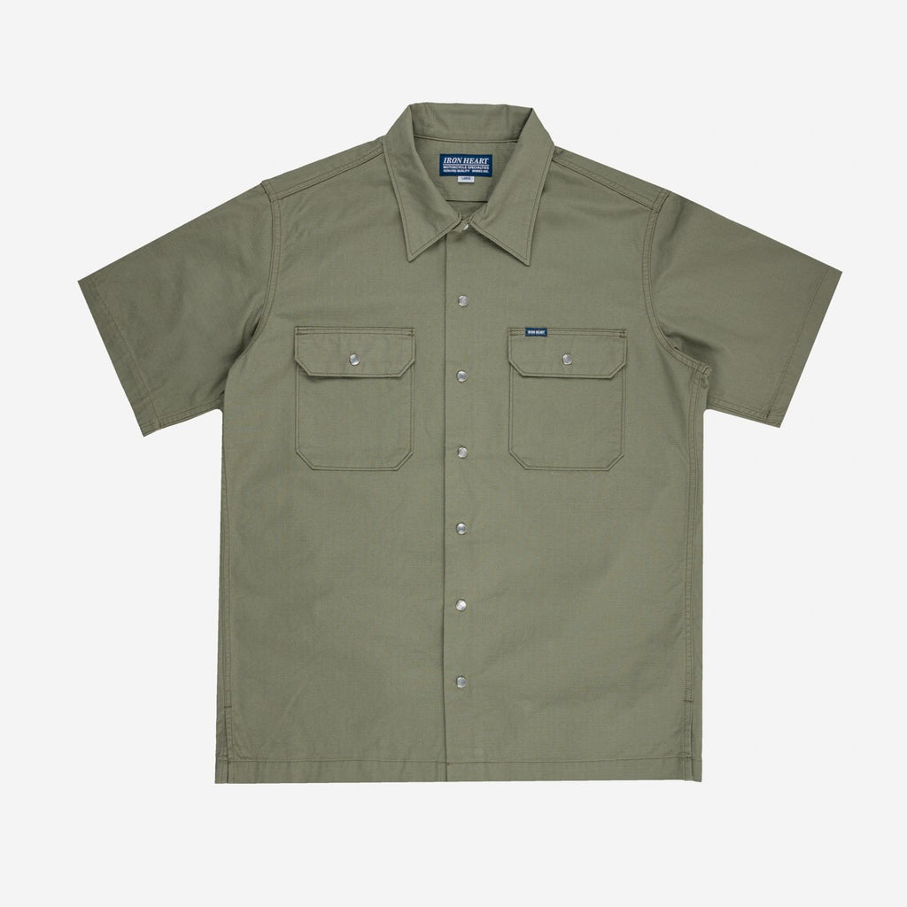 Iron Heart 8oz Ripstop Short Sleeved Mechanic Shirt - Military Green
