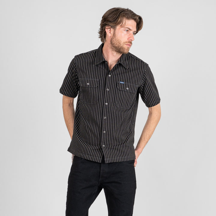 Iron Heart 10oz Wabash Short Sleeved Mechanic Shirt - Black