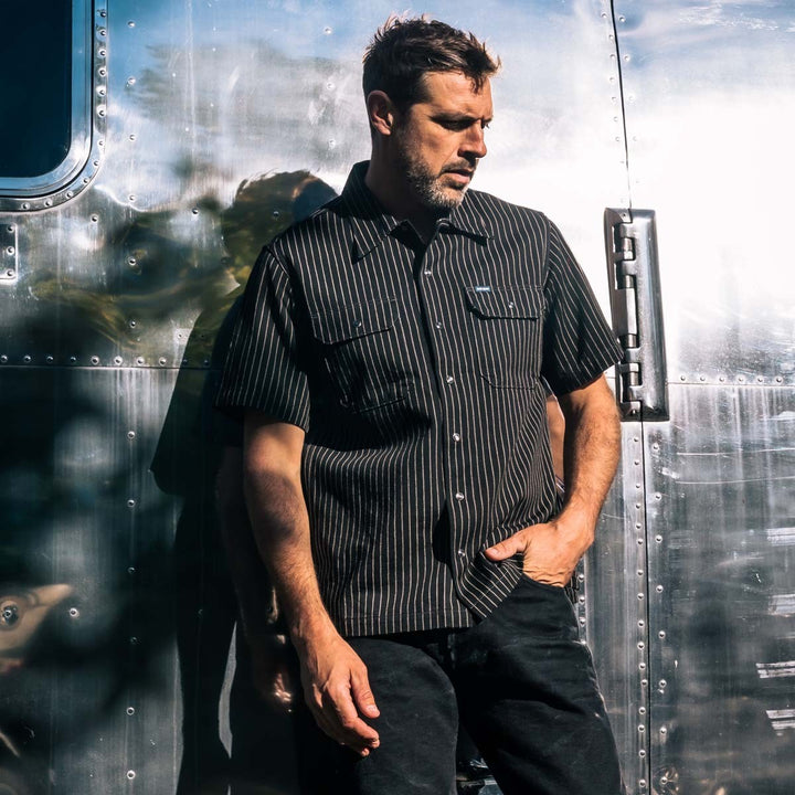 Iron Heart 10oz Wabash Short Sleeved Mechanic Shirt - Black