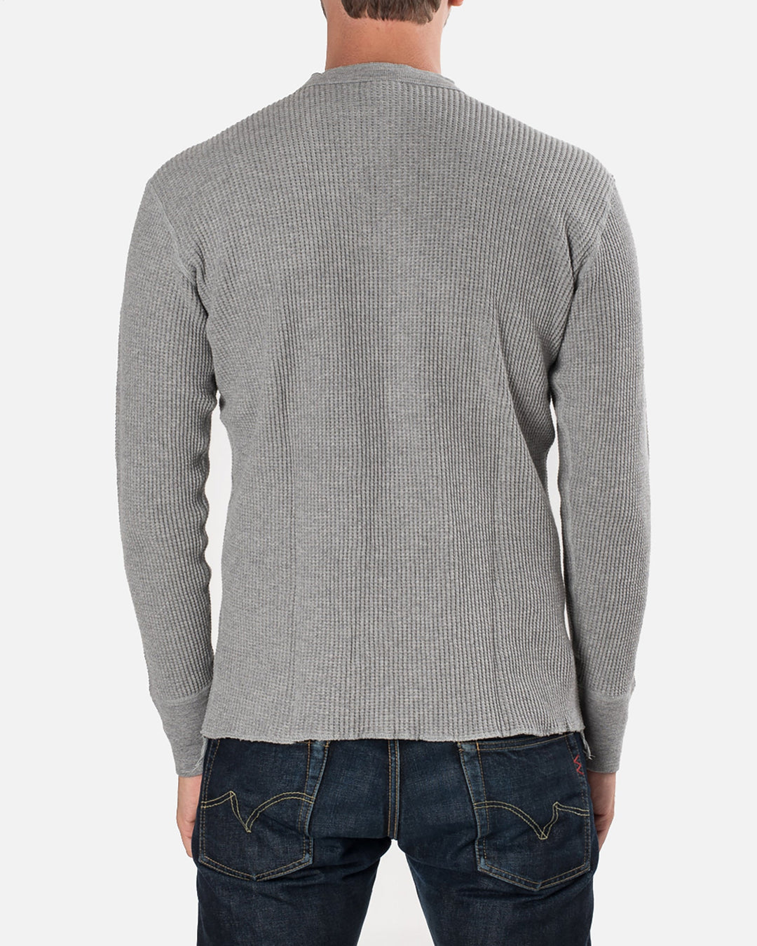 Iron Heart - Waffle Knit Long Sleeved Thermal Henley - Grey
