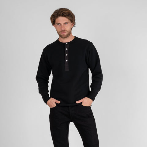 Iron Heart 11oz Henley Long Sleeved Sweater - Black