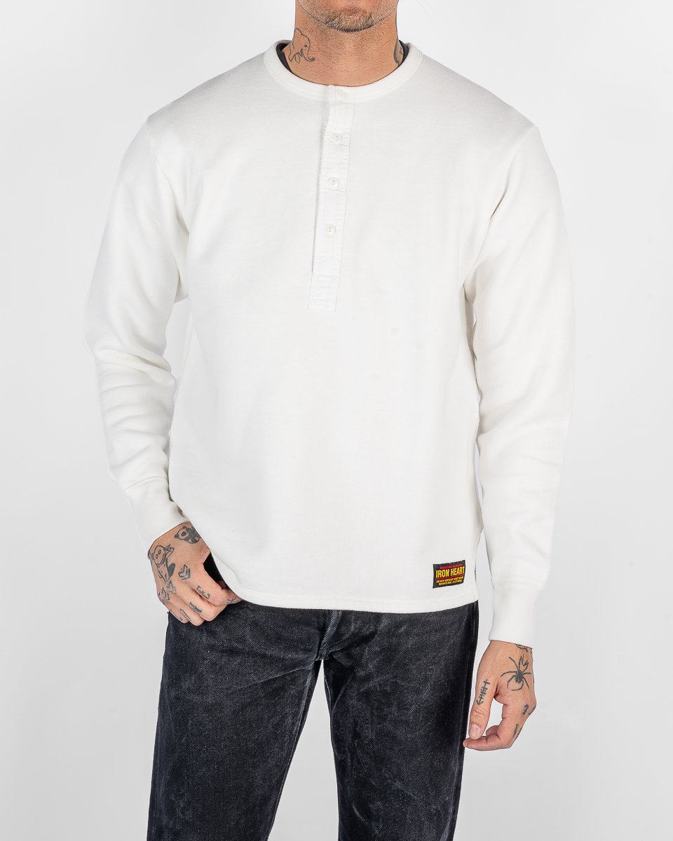 IRON HEART 長袖シャツ ホワイト Lサイズ Iron Heart 11oz Henley Long Sleeved Sweater - White – Berkeley Supply