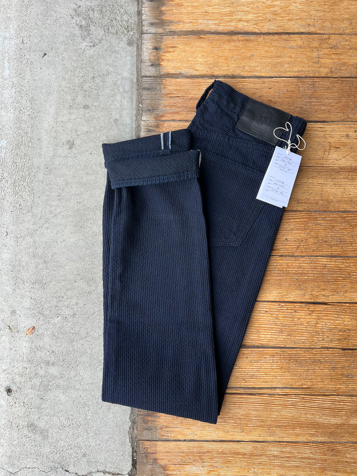 Pure Blue Japan Woven Sashiko Relaxed Tapered Pant - Indigo x Black [1177-ID]