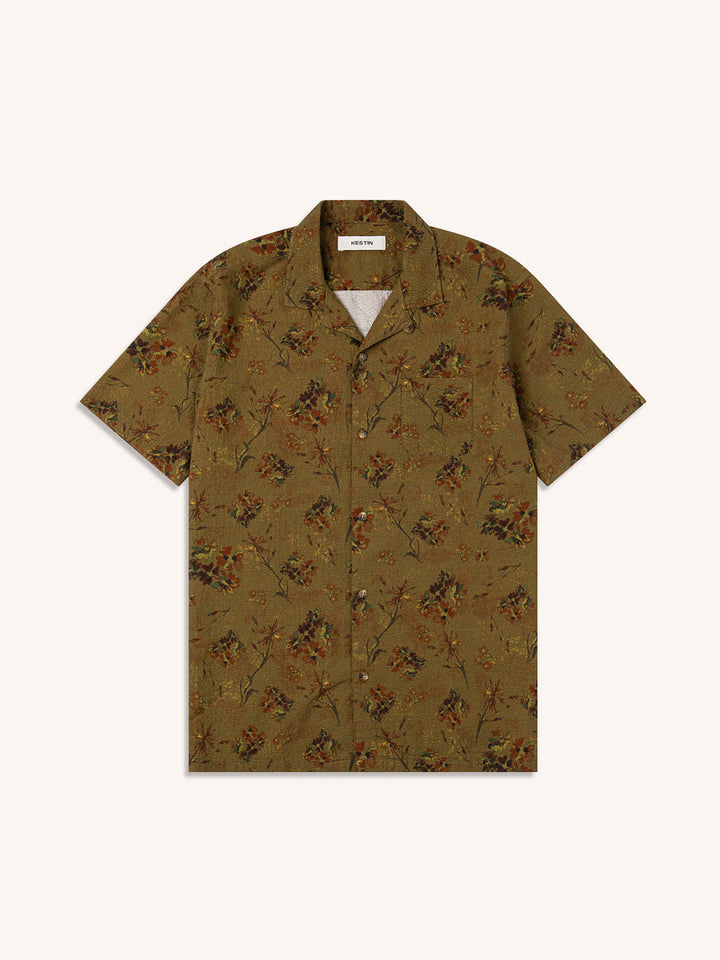 Kestin - Crammond Shirt in Olive Floral Textured Cotton