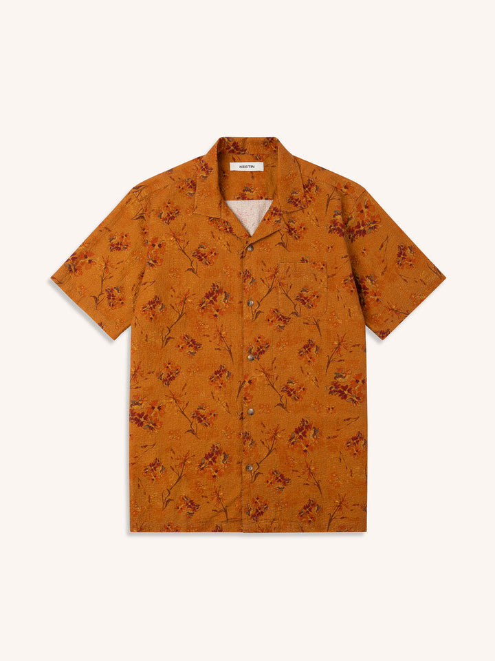 Kestin - Crammond Shirt in Orange Floral Textured Cotton