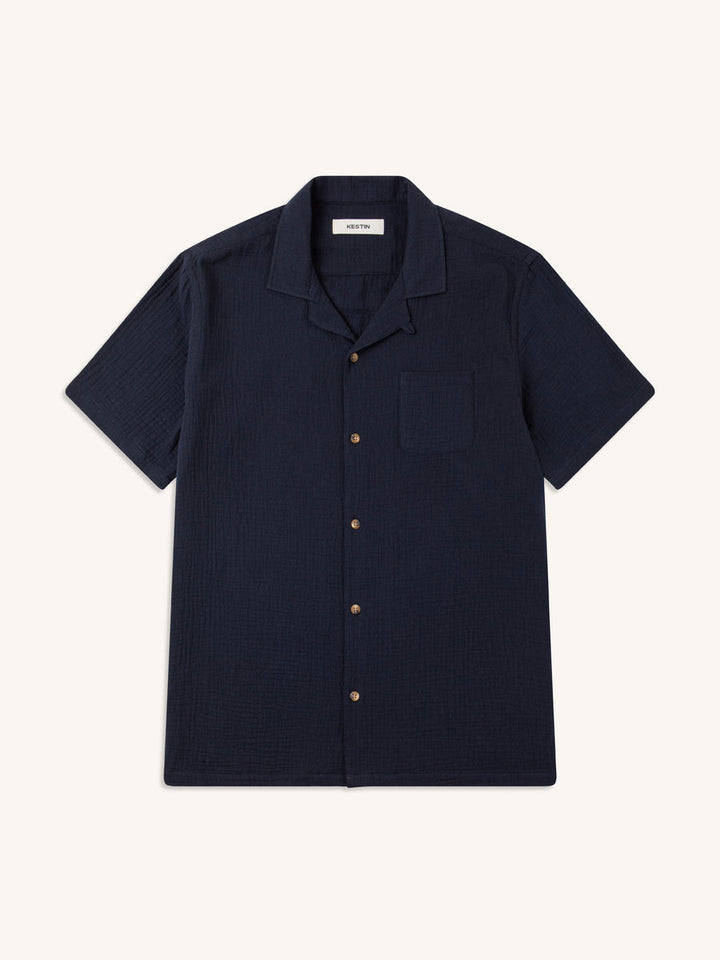 Kestin - Crammond Shirt in Navy Double Gauze Cotton