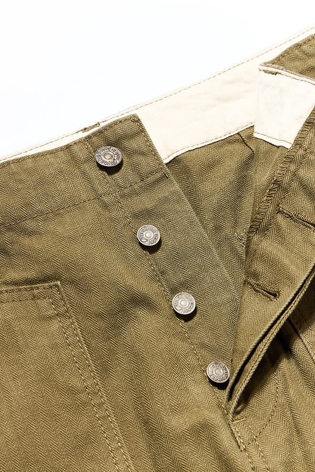 Pure Blue Japan Woven Sulfur Dyed Herringbone Work Pants - Olive [LP-1179-OLV]