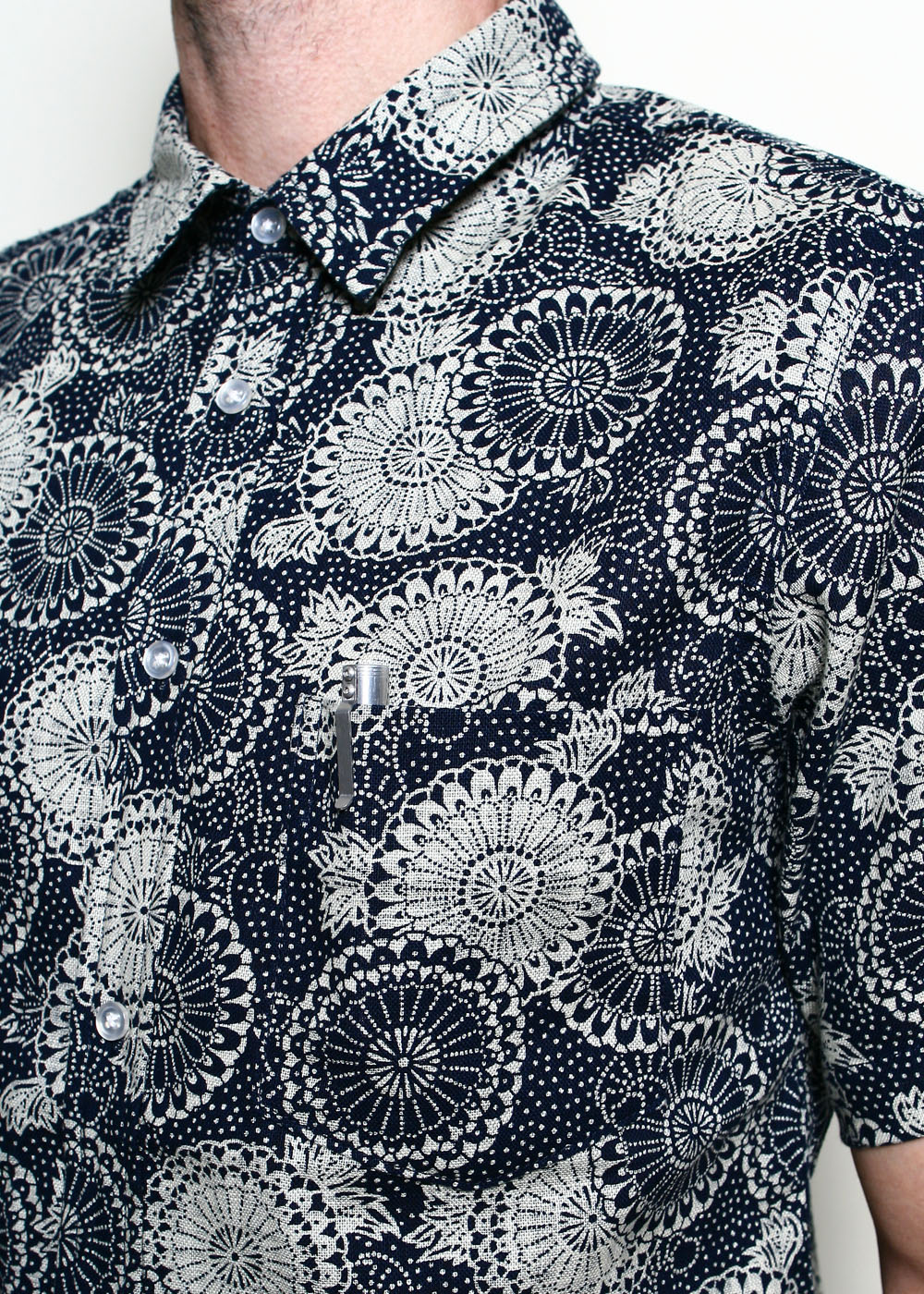Rogue Territory Short Sleeve Oxford Shirt - Indigo Medallion