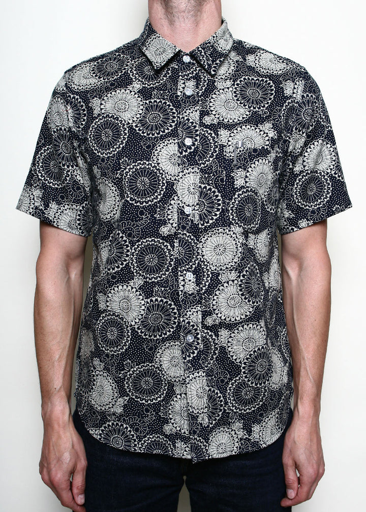 Rogue Territory Short Sleeve Oxford Shirt - Indigo Medallion