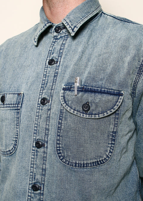 Rogue Territory Work Shirt Washed Out Indigo Selvedge Canvas