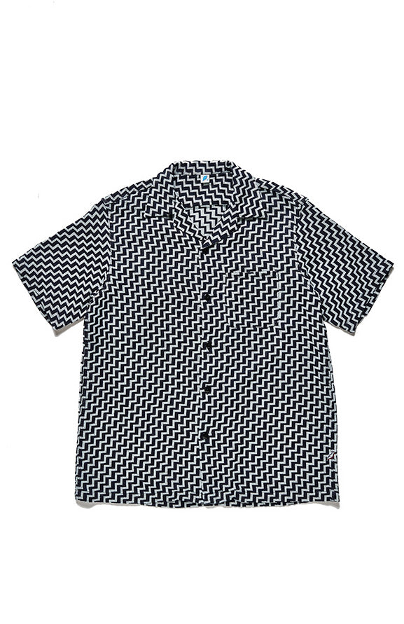 Pure Blue Japan Jacquard Open Collar Short Sleeve Shirt - Saw [SS-2232-2]