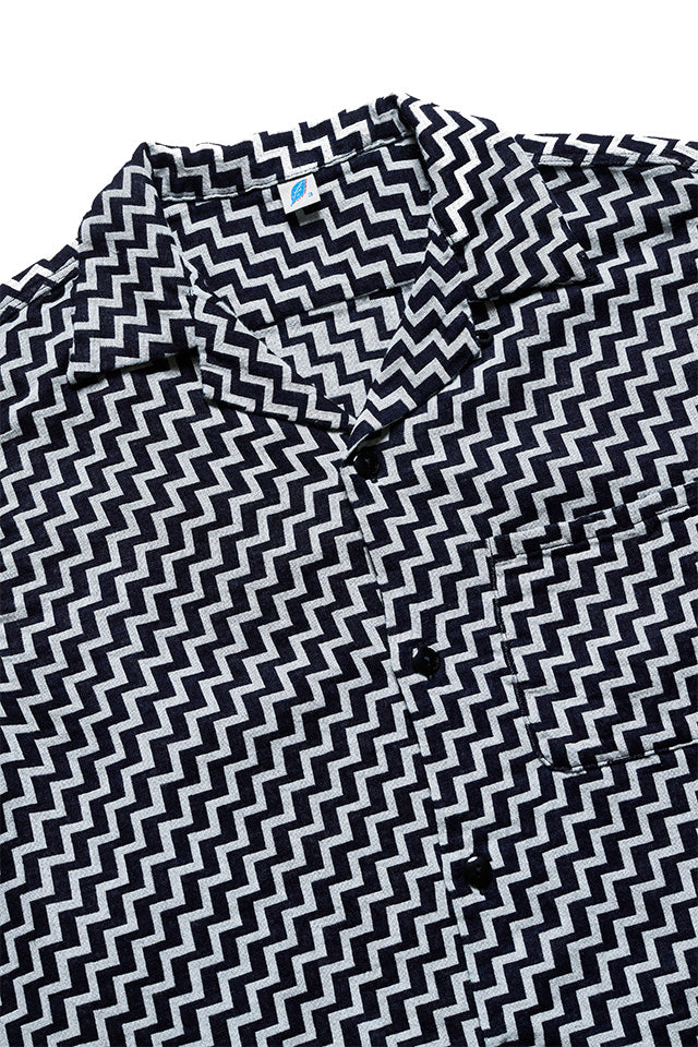 Pure Blue Japan Jacquard Open Collar Short Sleeve Shirt - Saw [SS-2232-2]