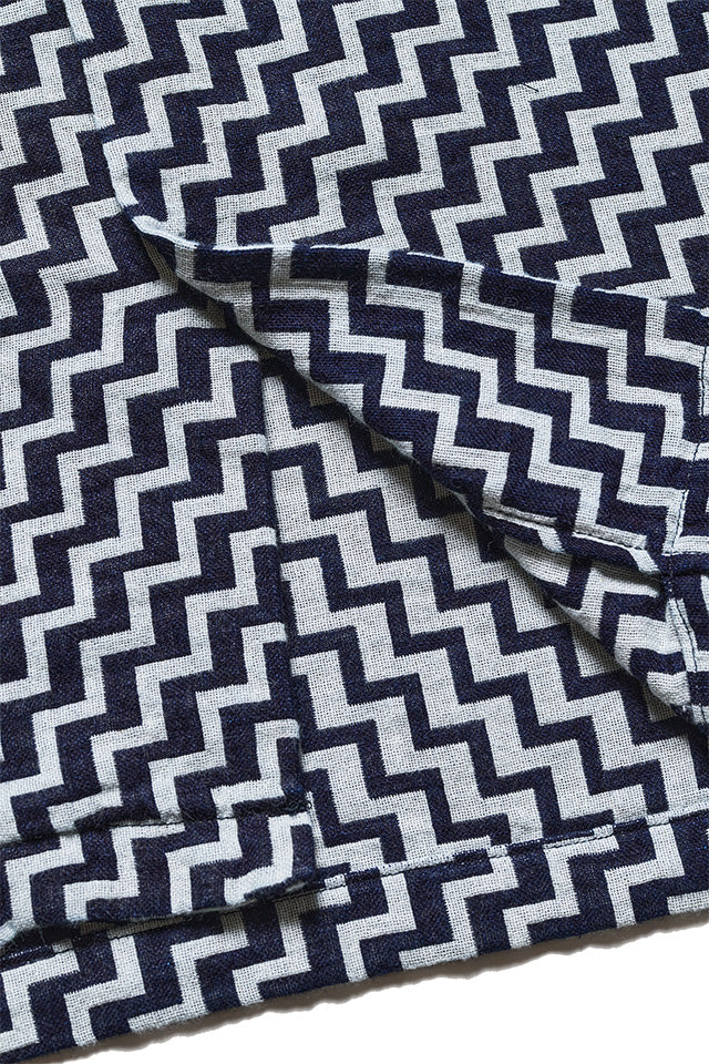 Pure Blue Japan Jacquard Open Collar Short Sleeve Shirt - Saw [SS-2232-2]