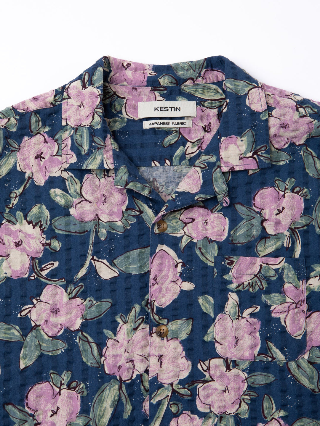 Kestin - Crammond Shirt in Blue / Lilac Floral Seersucker