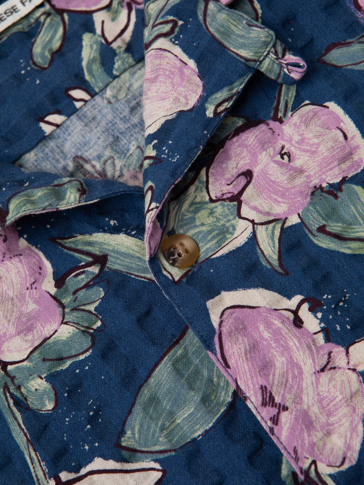 Kestin - Crammond Shirt in Blue / Lilac Floral Seersucker