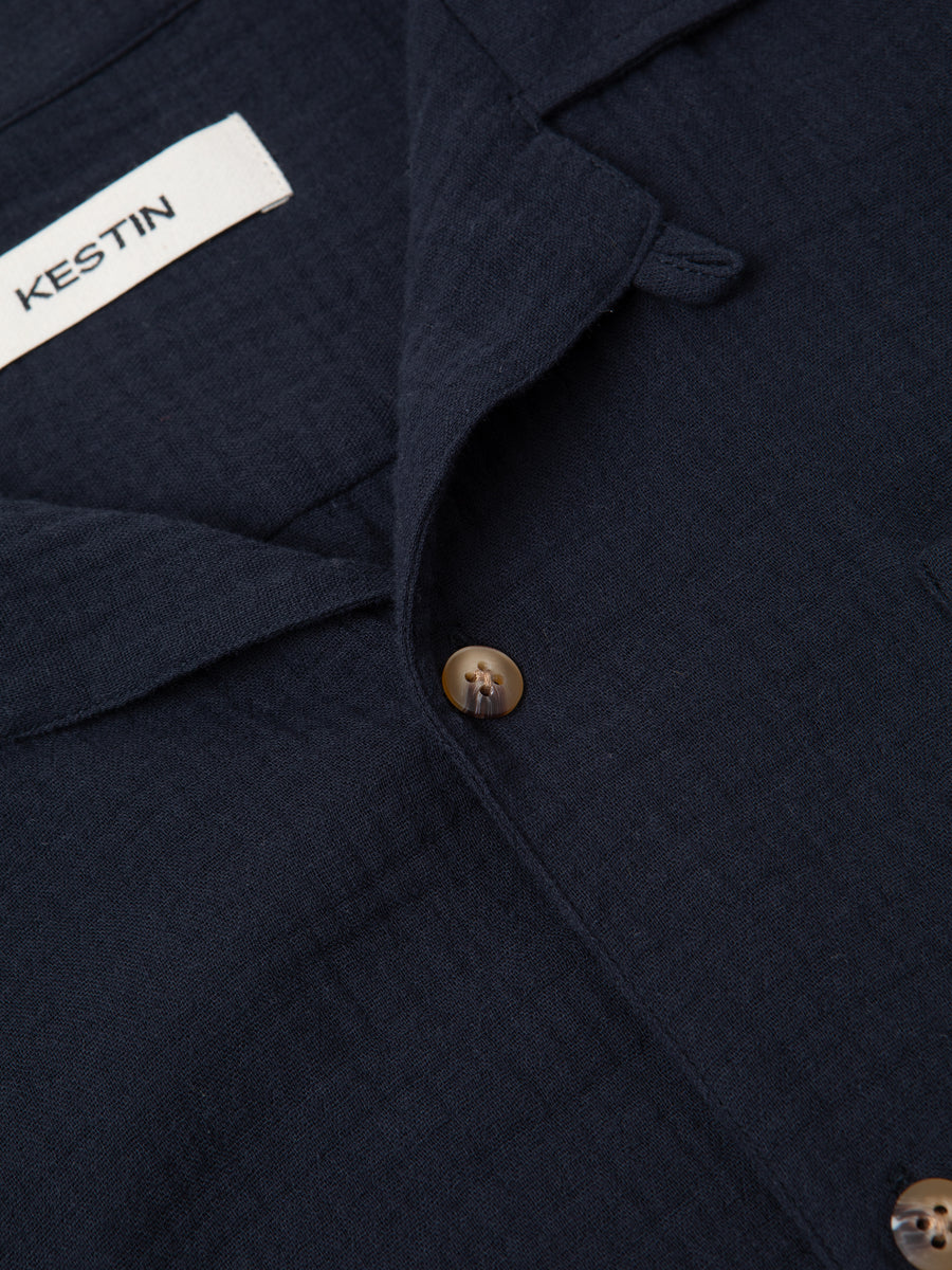Kestin - Crammond Shirt in Navy Double Gauze Cotton