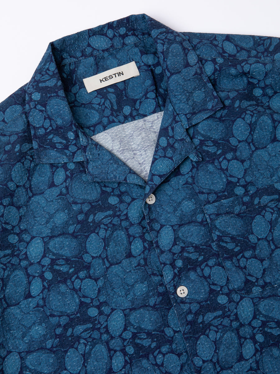 Kestin - Crammond Shirt in Blue Marble Textured Cotton
