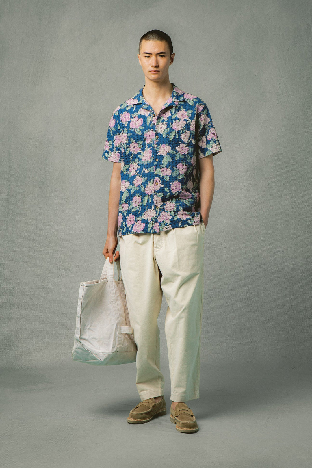 Kestin - Crammond Shirt in Blue / Lilac Floral Seersucker