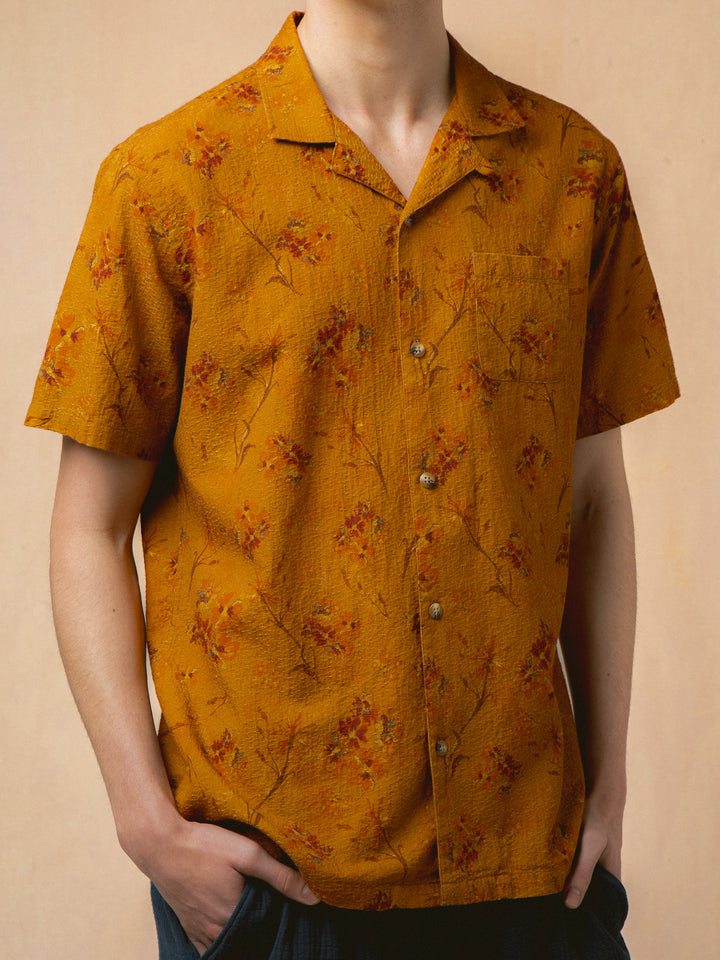 Kestin - Crammond Shirt in Orange Floral Textured Cotton