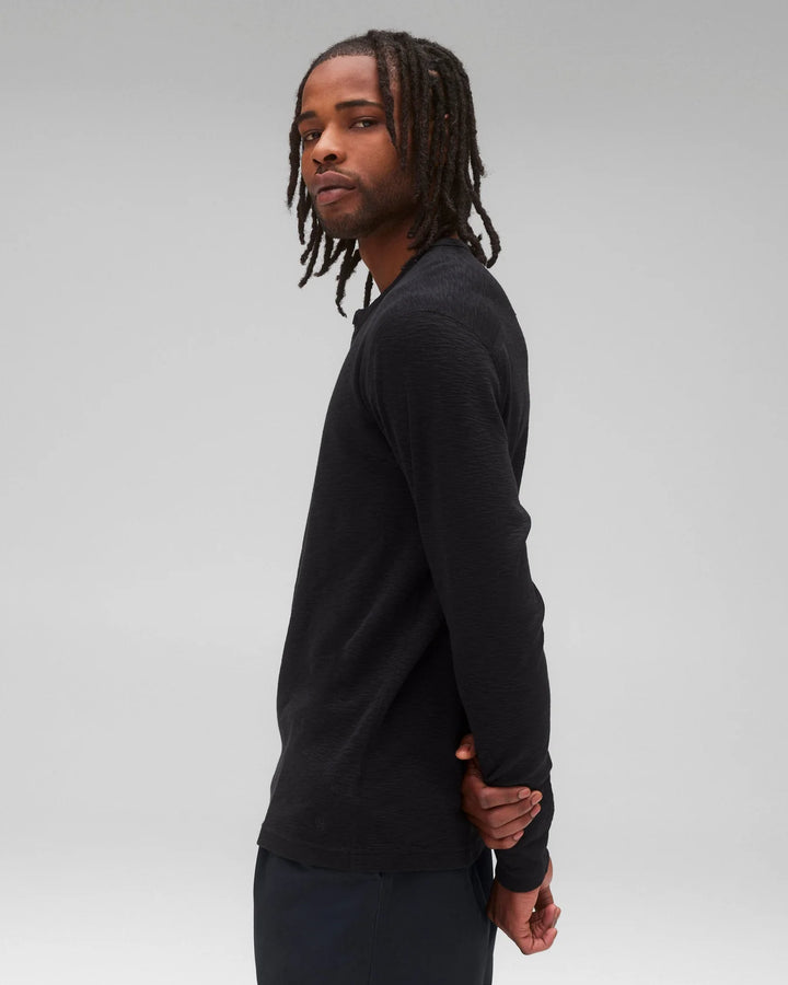 Reigning Champ 1X1 Slub Slim Henley - Black
