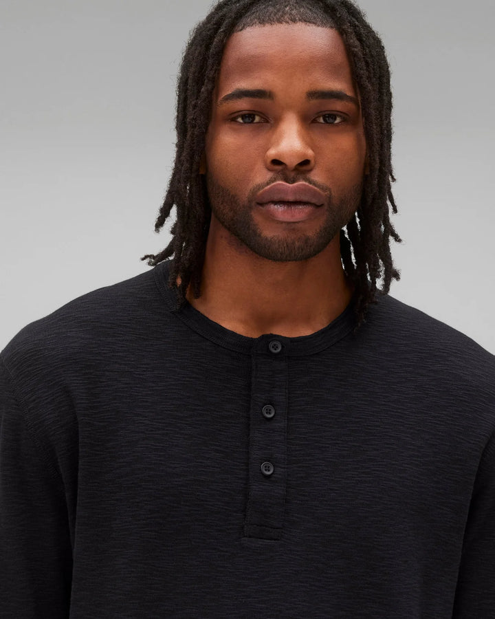 Reigning Champ 1X1 Slub Slim Henley - Black
