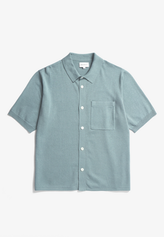 Norse Projects Rollo Cotton Linen Short Sleeve Shirt - Greyish Blue