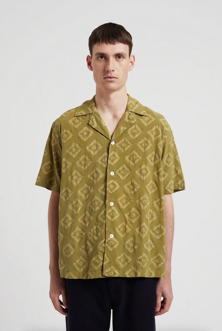 Norse Projects Mads Batik Short Sleeve Shirt - Moss Green