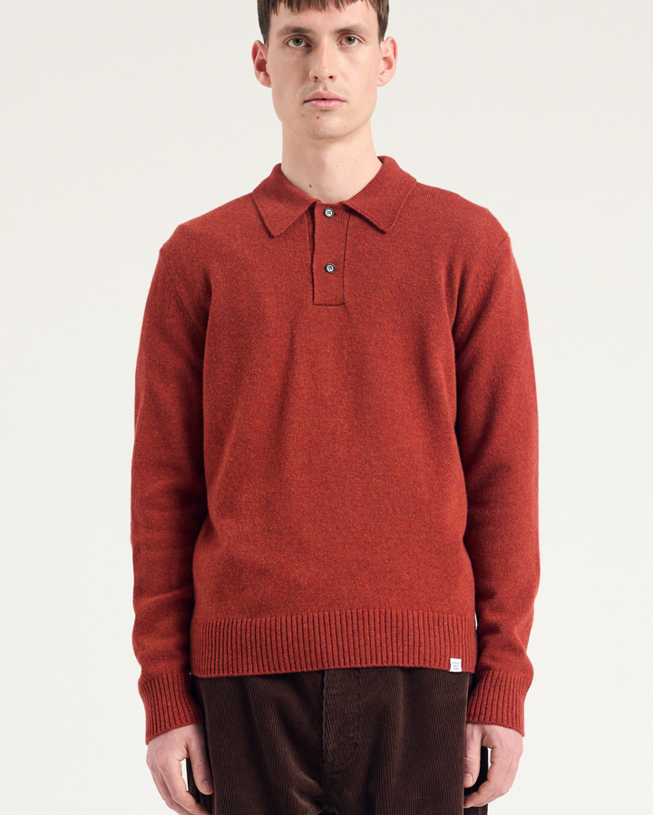 Norse Projects Standard Merino Lambswool Polo - Brick