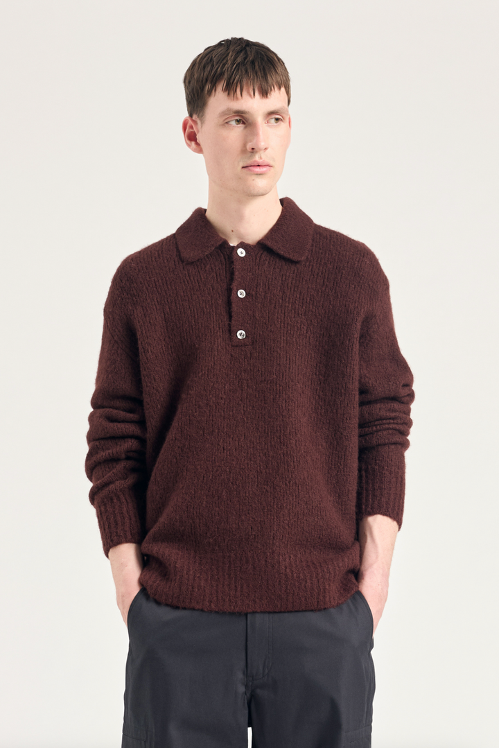 Norse Projects Rasmus Relaxed Brushed Polo - Mahogany
