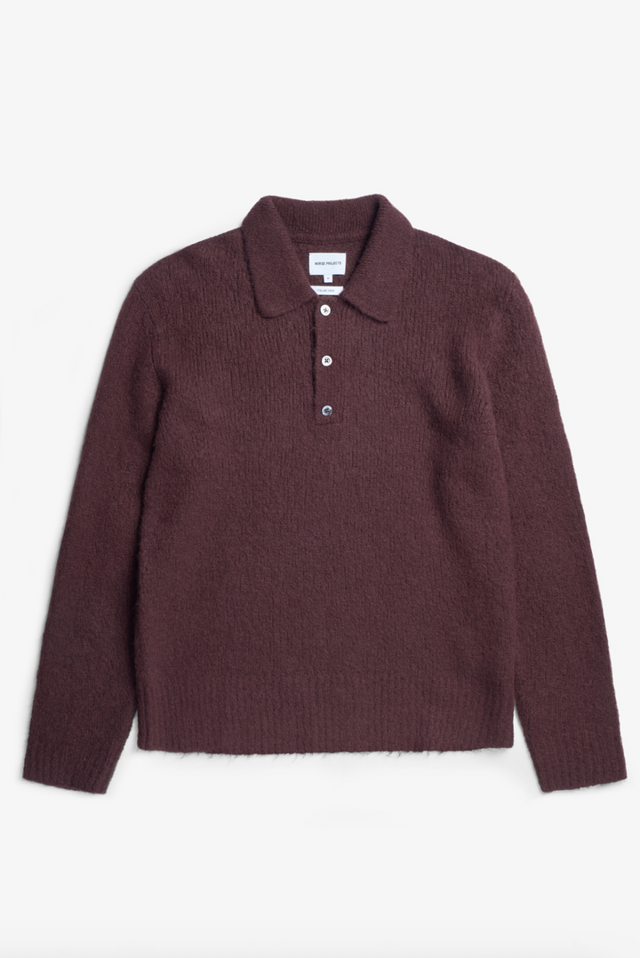 Norse Projects Rasmus Relaxed Brushed Polo - Mahogany