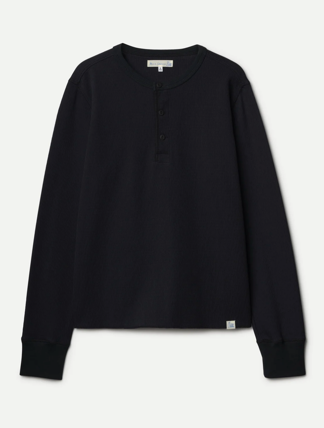Merz b. Schwanen Diamond-Patterned Cotton Thermal Henley- Deep Black