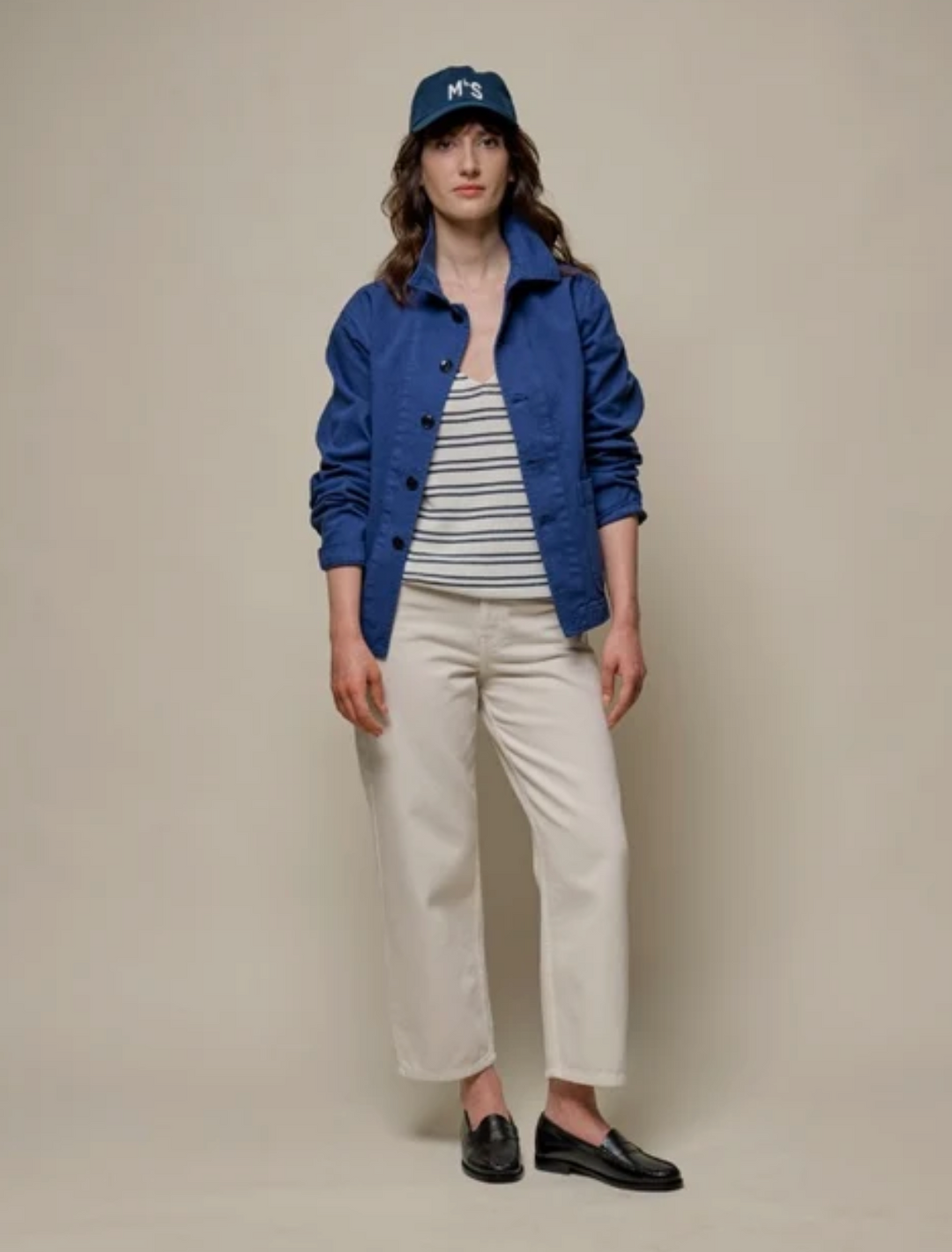 Merz b. Schwanen Cropped Worker's Cotton Twill Jacket - Ink Blue