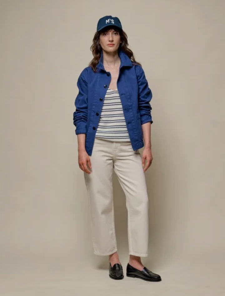 Merz b. Schwanen Cropped Worker's Cotton Twill Jacket - Ink Blue