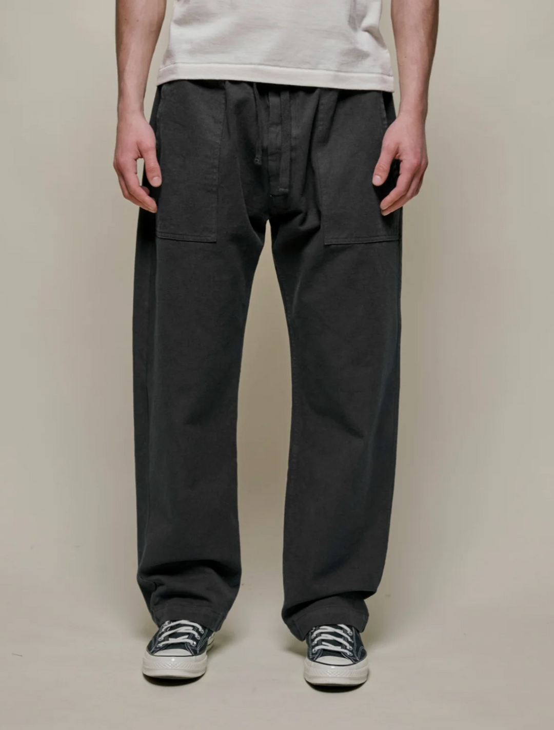 Merz b. Schwanen Worker's Cotton Twill Drawstring Pants - Charcoal