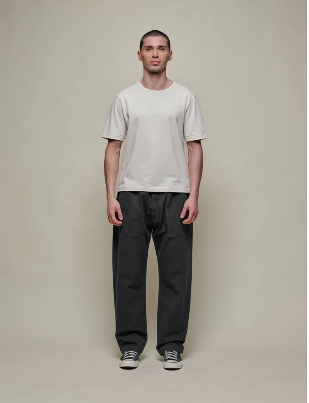 Merz b. Schwanen Worker's Cotton Twill Drawstring Pants - Charcoal