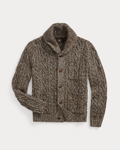 RRL Marled Aran-Knit Shawl Cardigan - Brown/Cream Marl