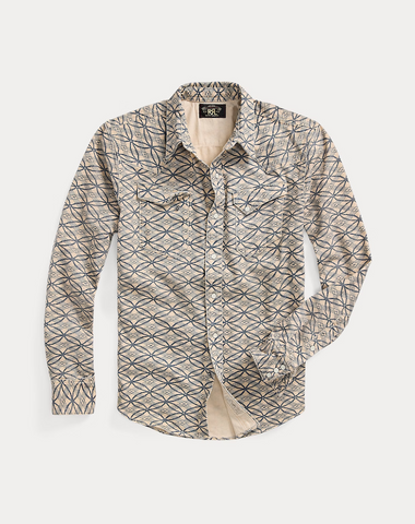 RRL Slim Indigo-Print Denim Western Shirt - Cream/Indigo