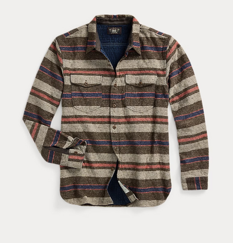 RRL Striped Double Cloth Workshirt - Brown Multi