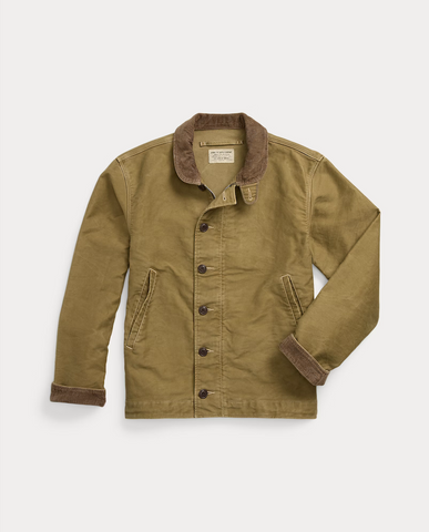 RRL Corduroy-Collar Cotton Deck Jacket - Khaki Drab