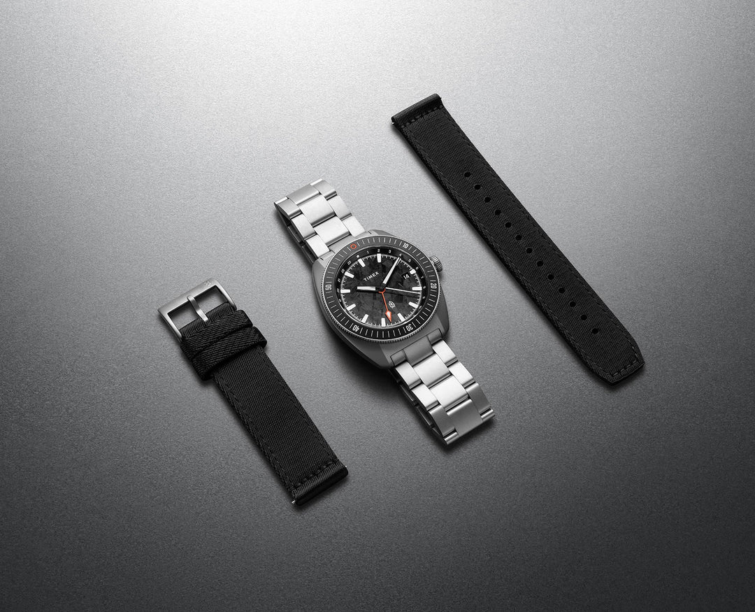 The James Brand × Timex Automatic GMT - Stainless + Forged Carbon