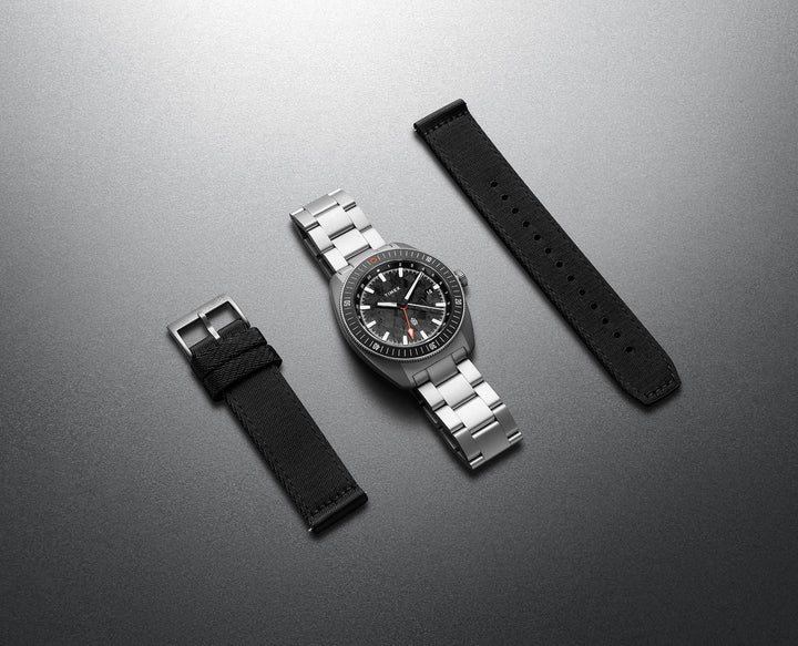 The James Brand × Timex Automatic GMT - Stainless + Forged Carbon