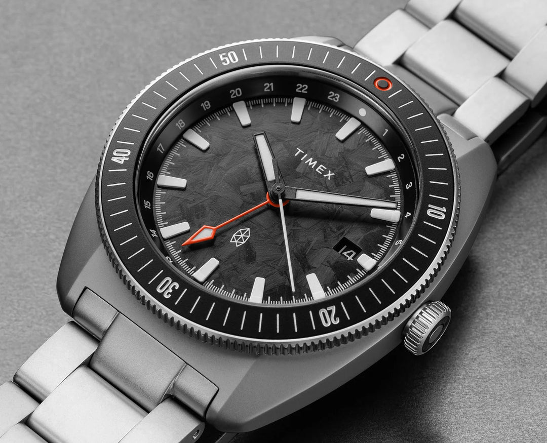 The James Brand × Timex Automatic GMT - Stainless + Forged Carbon