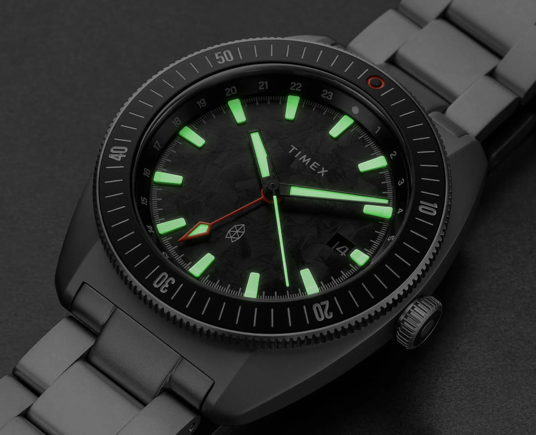 The James Brand × Timex Automatic GMT - Stainless + Forged Carbon
